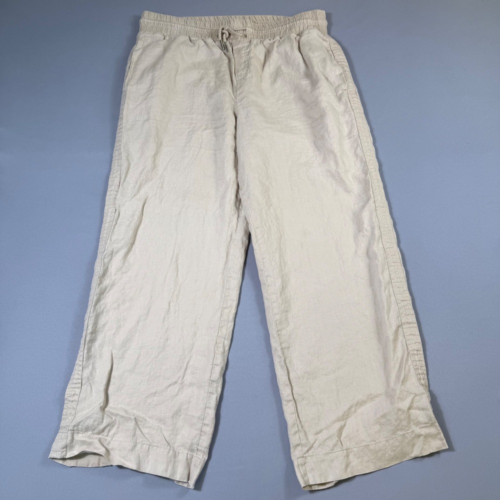 Quince Wide Leg Linen Blend Pants in Light Beige/Cream
